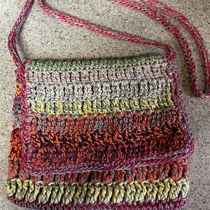 Mudd multicolored Boho Crocheted Crossbody Purse, with flap, zippered closure